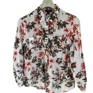 LORD & TAYLOR 100% Linen Printed Shirt Button-up Floral Size Large/P